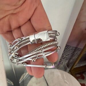 Multi-Row Silver Crystal Accent Women's Bracelet